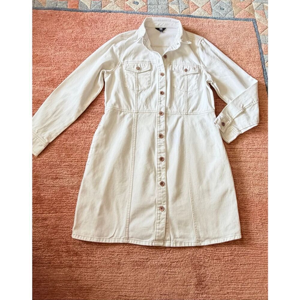 Frye White Cotton Shirt Dress Jacket L Button Front Thick Fabric